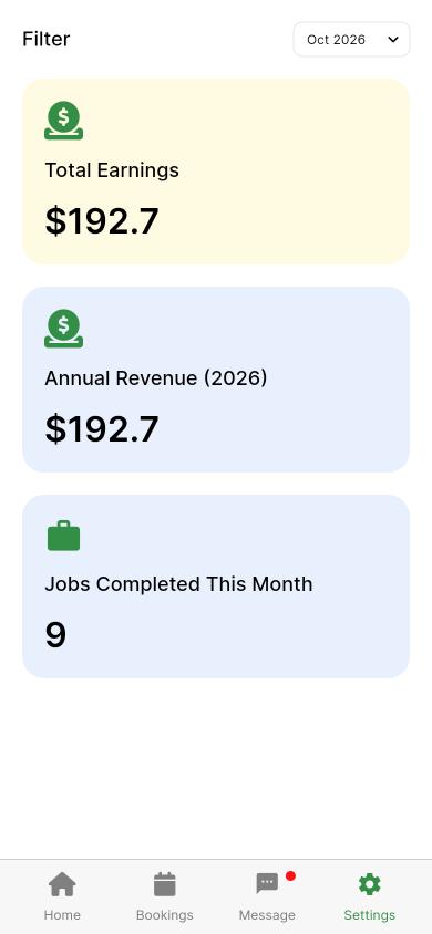My Earnings screen showing total earnings and jobs completed this month