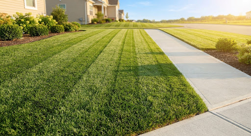Immaculate laser straight mower stripes on rich dark green turf