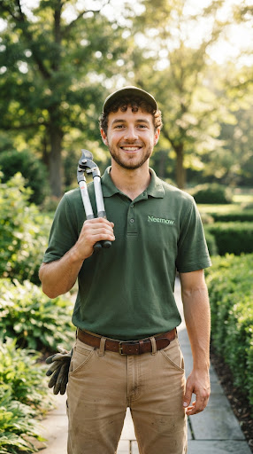 Portrait of a young male groundskeeper smiling outside on a sunny afternoon