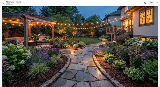 Sophisticated backyard makeover with fresh dark wood bark mulch